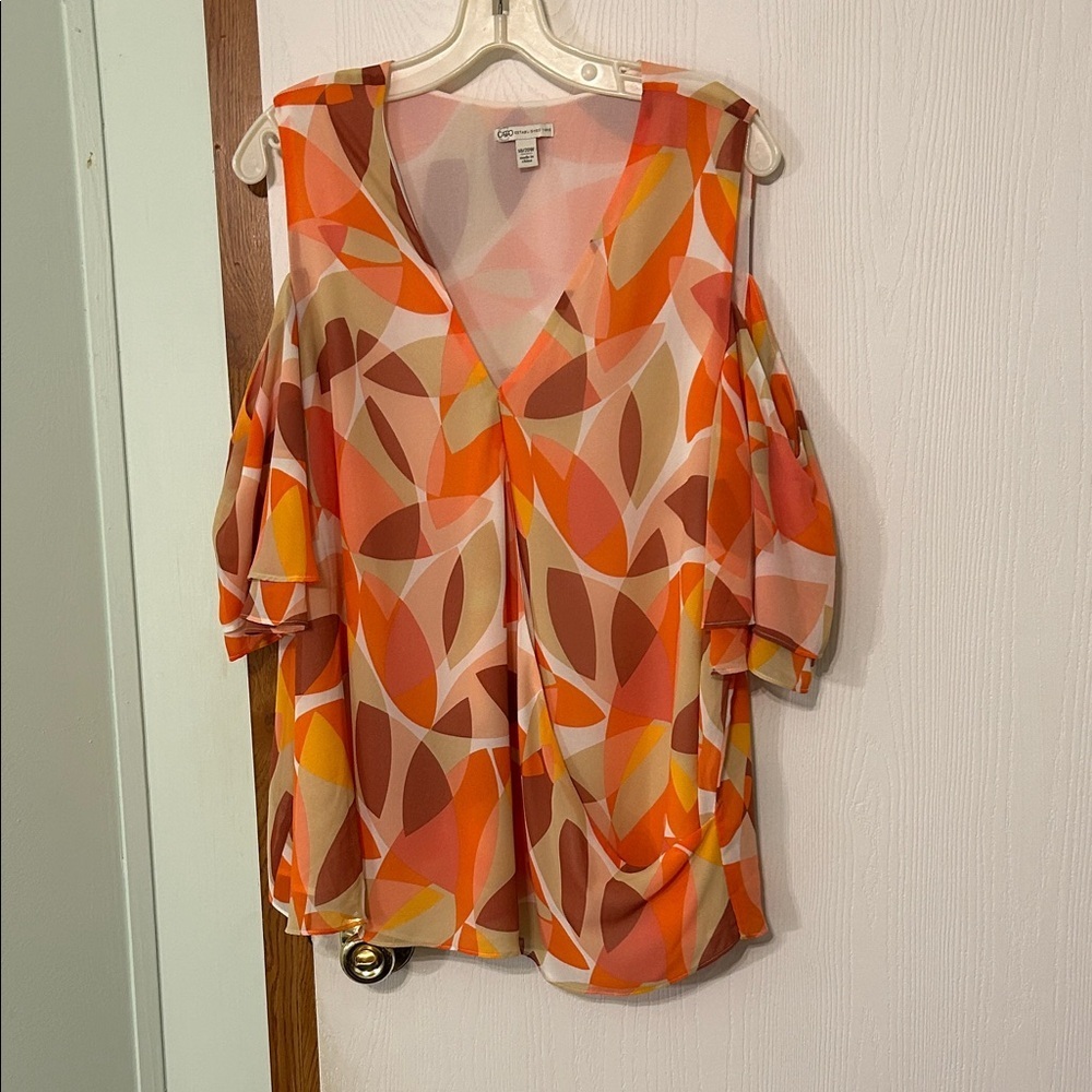 Catherine Malandrino Orange and Pink Geometric Blouse